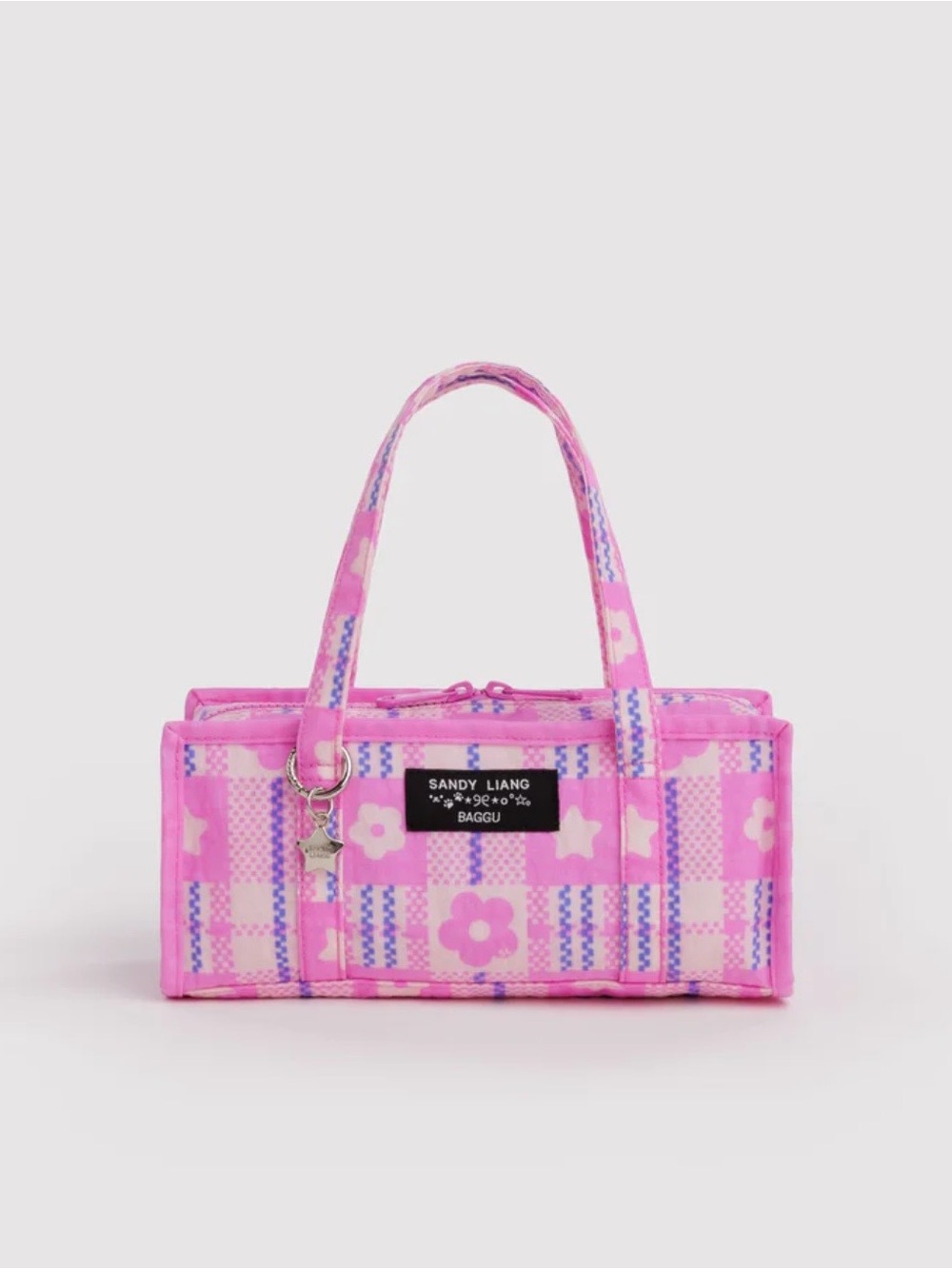 Sandy Liang Pink Floral Plaid Mini Tote